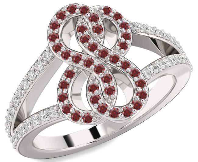 Diamond Garnet Platinum Infinity Round Ring