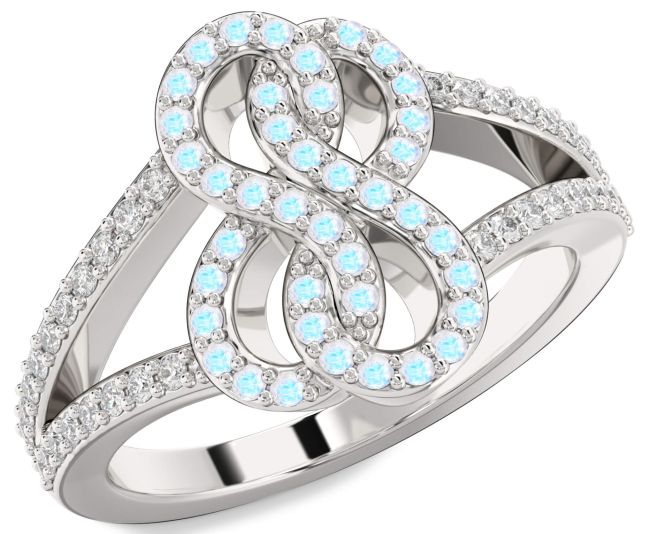 Diamond Moonstone Platinum Infinity Round Ring