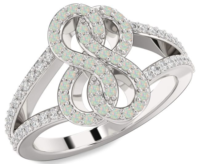 Diamond Opal Platinum Infinity Round Ring