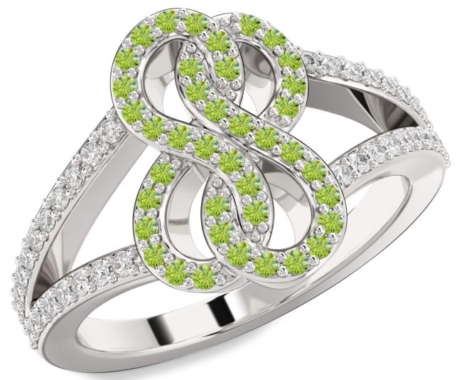 Diamond Peridot Platinum Infinity Round Ring
