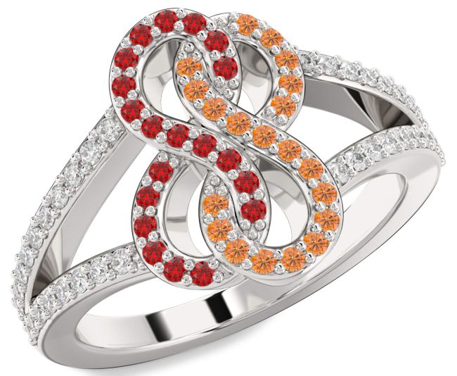 Diamond Ruby & Citrine Silver Infinity Round Promise Ring