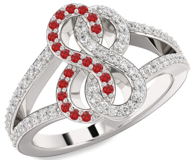 Diamond & Ruby Silver Infinity Round Promise Ring