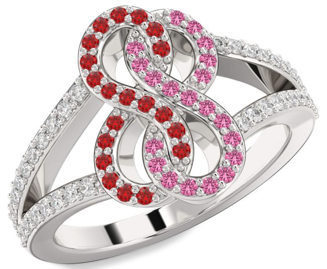 Diamond Ruby & Pink Sapphire Silver Infinity Round Promise Ring