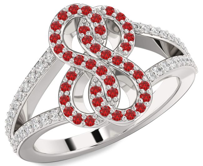 Diamond Ruby Silver Infinity Round Ring
