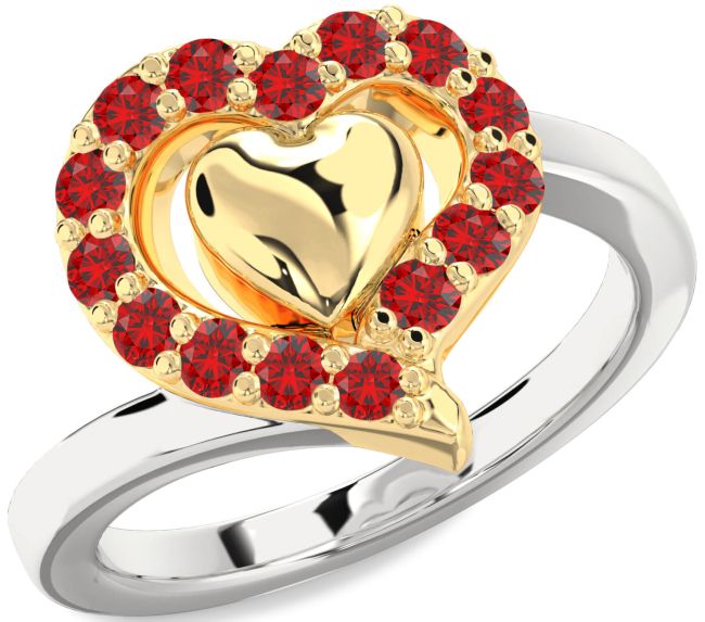 Ruby Gold Silver Heart Ring
