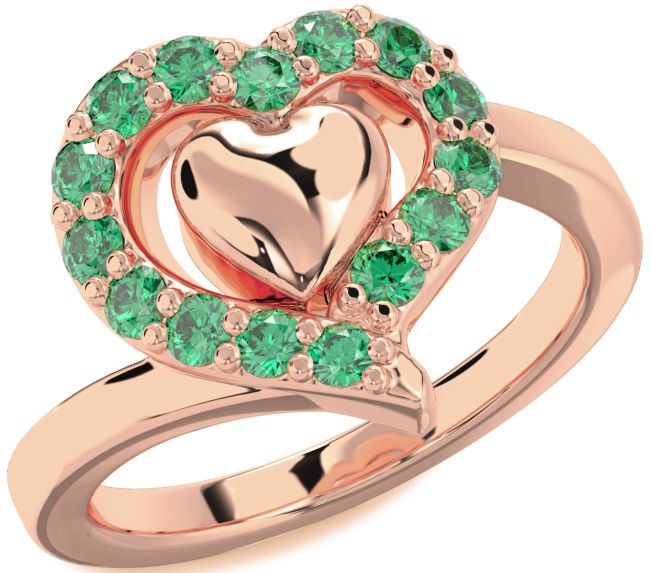 Emerald Rose Gold Heart Ring
