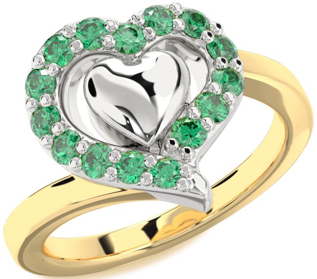 Emerald Gold Silver Heart Ring