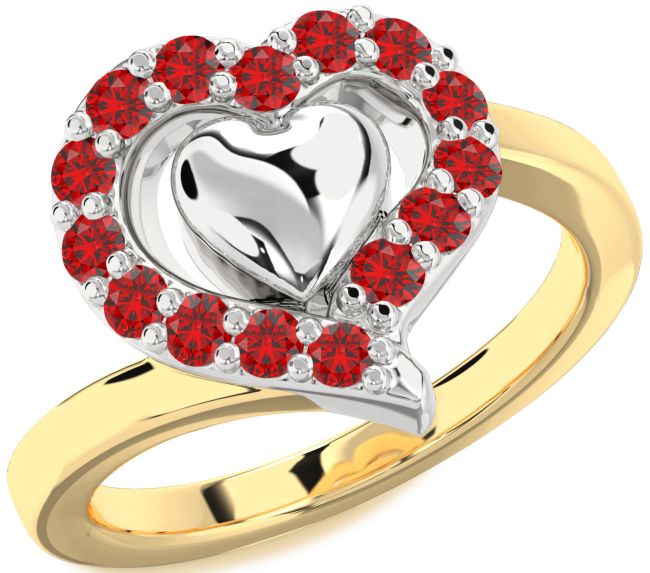 Ruby Gold Silver Heart Ring