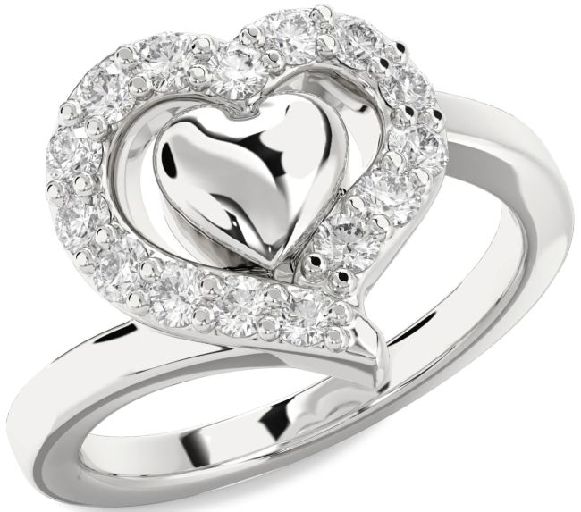 Diamond Silver Heart Ring