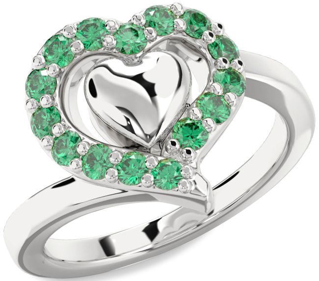 Emerald Silver Heart Ring