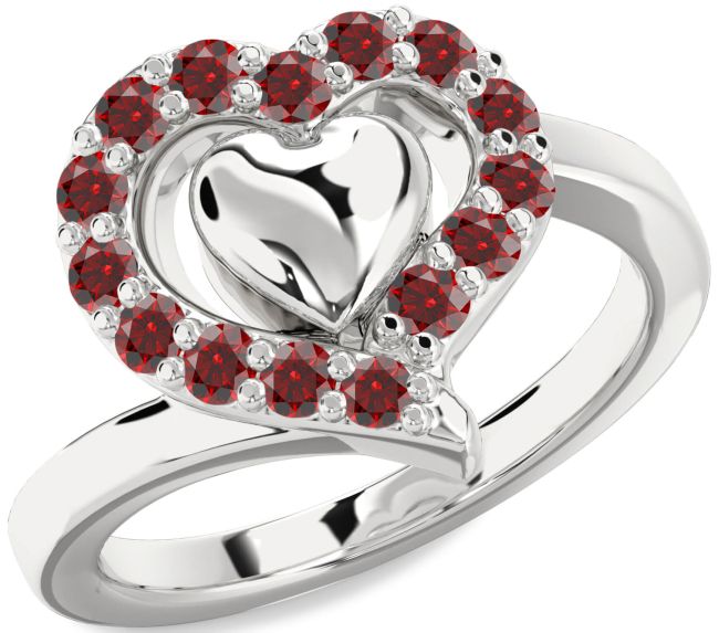 Garnet Platinum Heart Ring