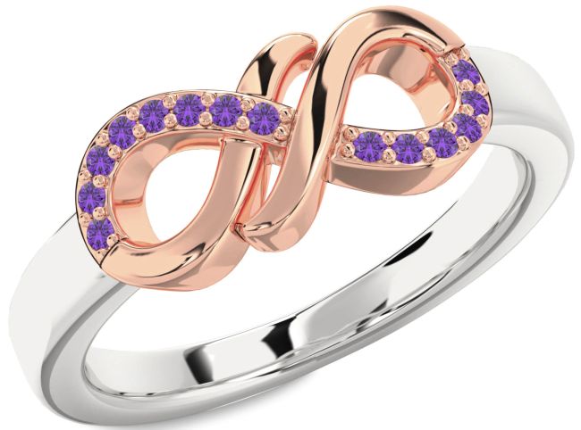Amethyst Platinum & Rose Gold Infinity Round Ring