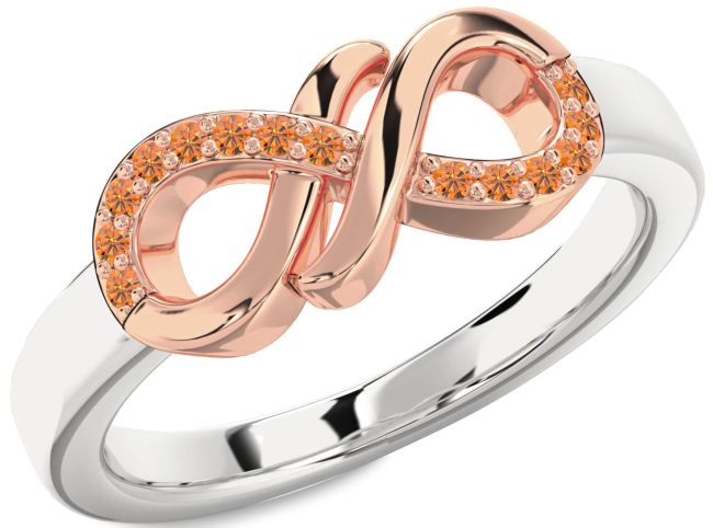 Citrine Rose Gold Silver Infinity Round Ring