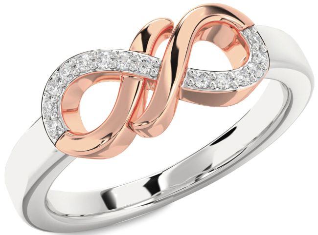 Diamond Silver & 10K Rose Gold Infinity Round Ring