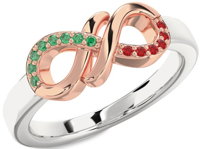 Emerald & Ruby Rose Gold Silver Infinity Round Promise Ring