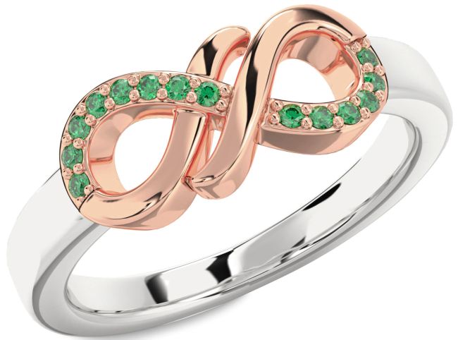 Emerald White Rose Gold Infinity Round Ring