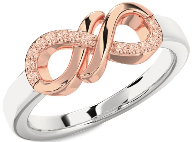 Morganite Rose Gold Silver Infinity Round Ring