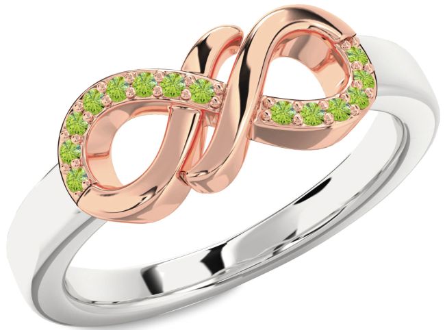 Peridot Rose Gold Silver Infinity Round Ring