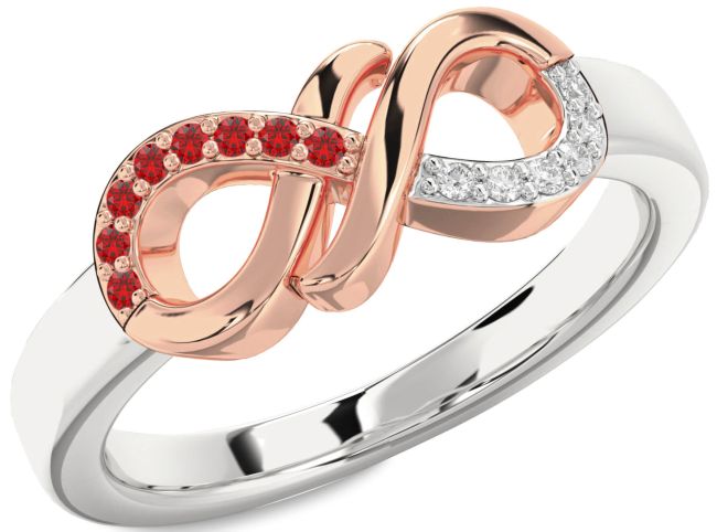 Diamond & Ruby Rose Gold Silver Infinity Round Promise Ring