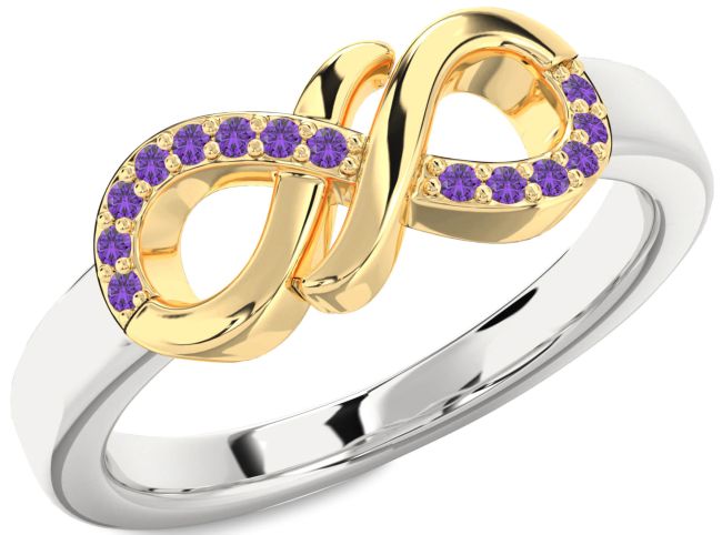 Amethyst Gold Silver Infinity Round Ring