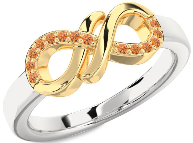 Citrine Platinum & Yellow Gold Infinity Round Ring