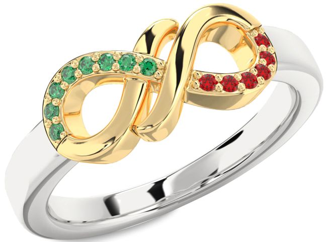 Emerald & Ruby Gold Silver Infinity Round Promise Ring