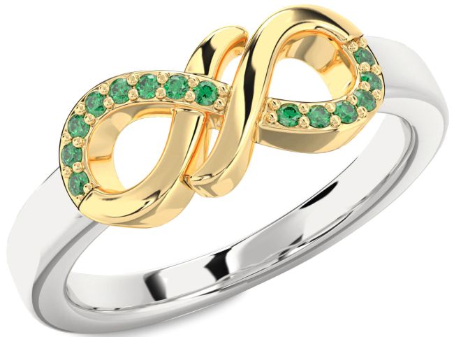 Emerald Gold Silver Infinity Round Ring