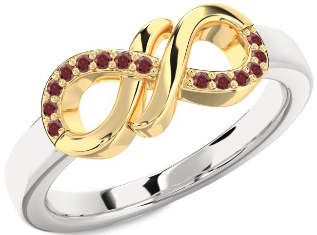Garnet Platinum & Yellow Gold Infinity Round Ring