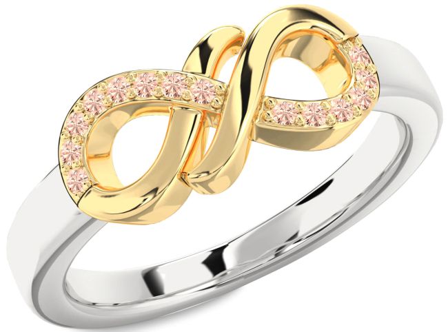 Morganite Gold Silver Infinity Round Ring