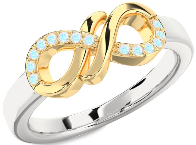 Moonstone Silver & 10K gold Infinity Round Ring