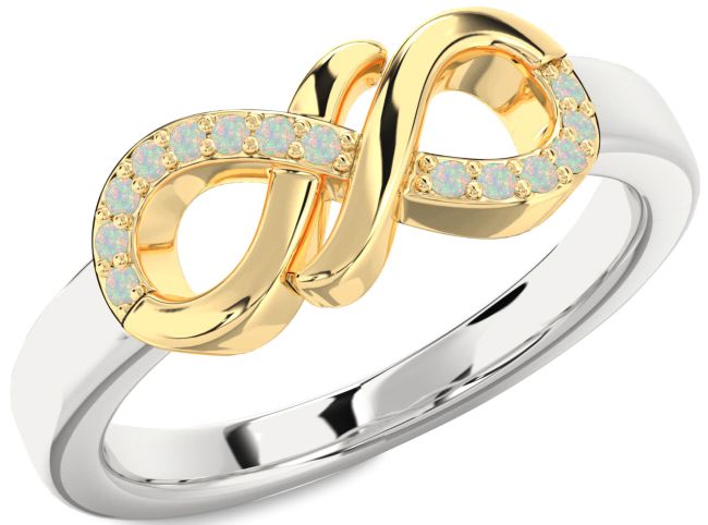 Opal Platinum & Yellow Gold Infinity Round Ring