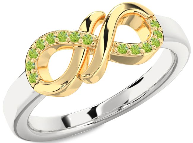 Peridot Gold Silver Infinity Round Ring