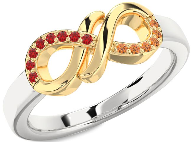 Ruby & Citrine Gold Silver Infinity Round Promise Ring