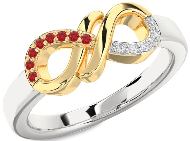 Diamond & Ruby Gold Silver Infinity Round Promise Ring
