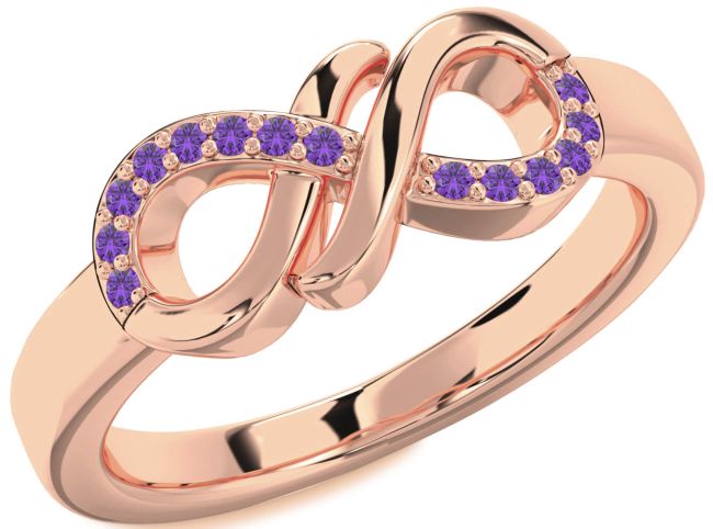 Amethyst Rose Gold Silver Infinity Round Ring