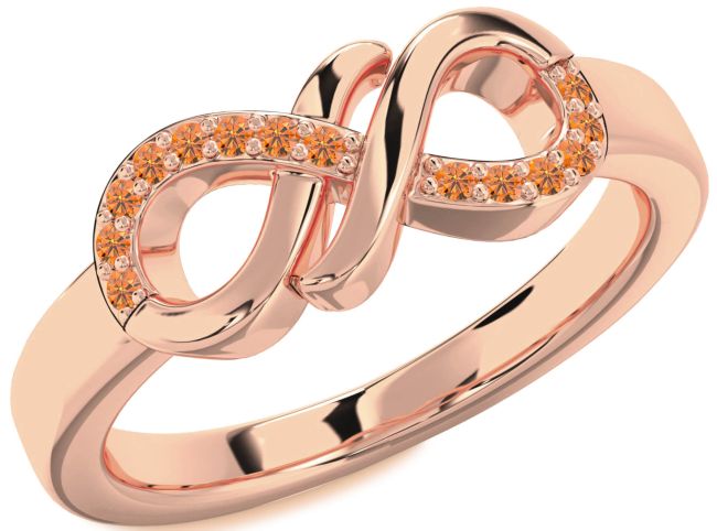 Citrine Rose Gold Silver Infinity Round Ring