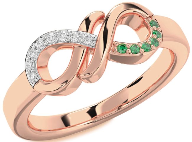 Emerald & Diamond Rose Gold Infinity Round Promise Ring