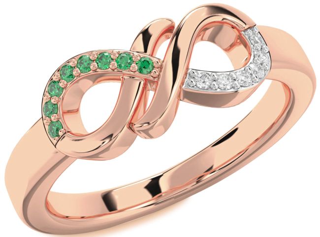 Diamond & Emerald Rose Gold Infinity Round Promise Ring