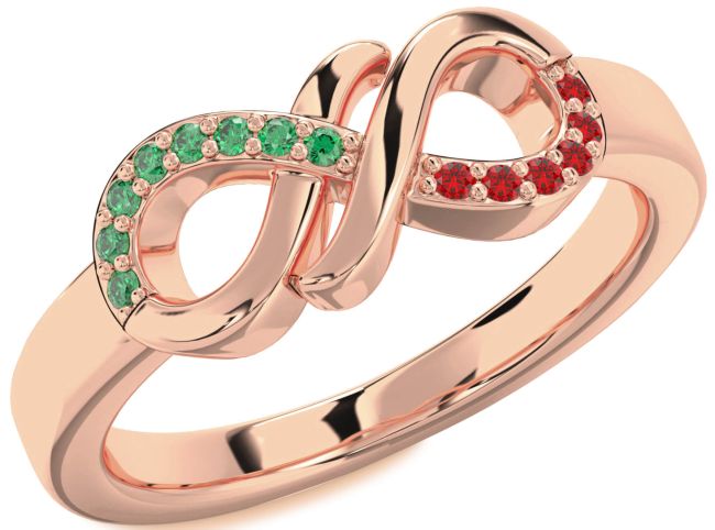 Emerald & Ruby Rose Gold Infinity Round Promise Ring