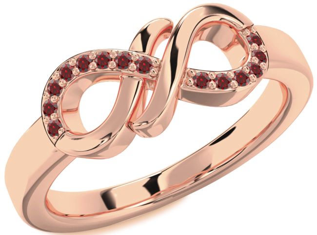 Garnet Rose Gold Silver Infinity Round Ring