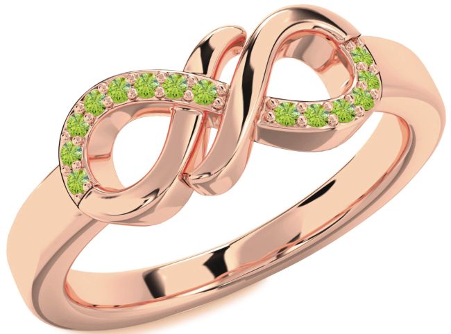 Peridot Rose Gold Silver Infinity Round Ring