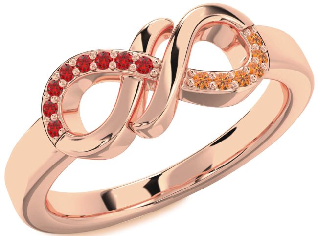 Ruby & Citrine Rose Gold Infinity Round Promise Ring