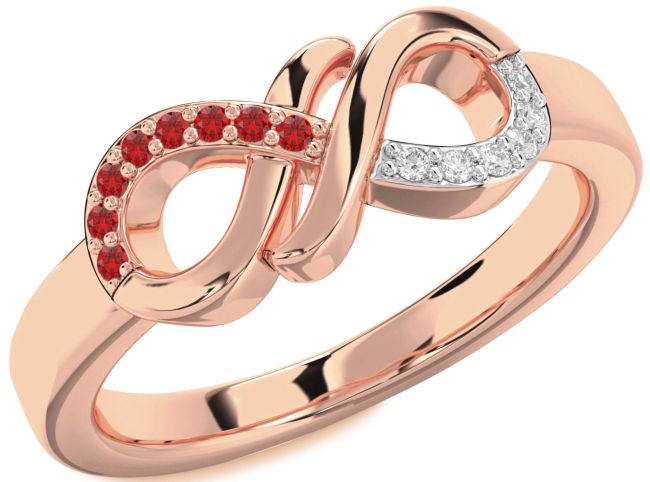 Diamond & Ruby Rose Gold Infinity Round Promise Ring
