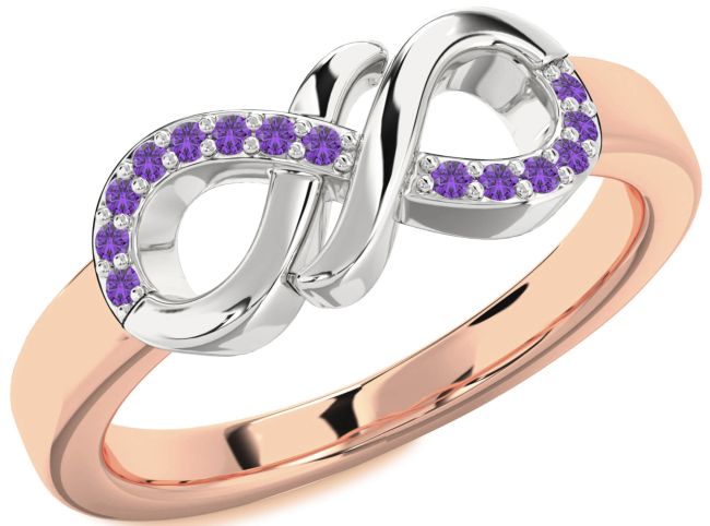 Amethyst Rose Gold Silver Infinity Round Ring