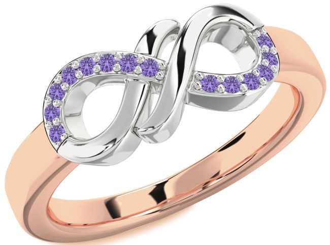Alexandrite Rose Gold Silver Infinity Round Ring