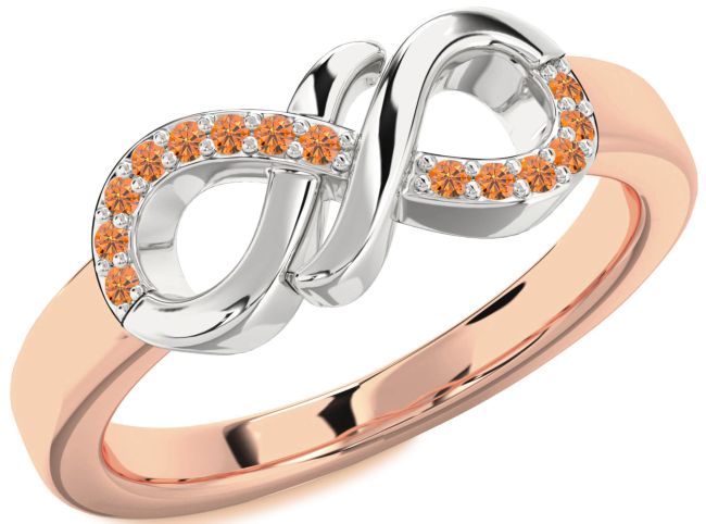 Citrine Rose Gold Silver Infinity Round Ring