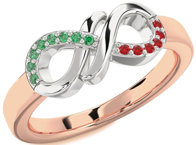 Emerald & Ruby Rose Gold Silver Infinity Round Promise Ring