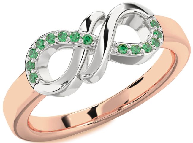 Emerald Rose Gold Silver Infinity Round Ring