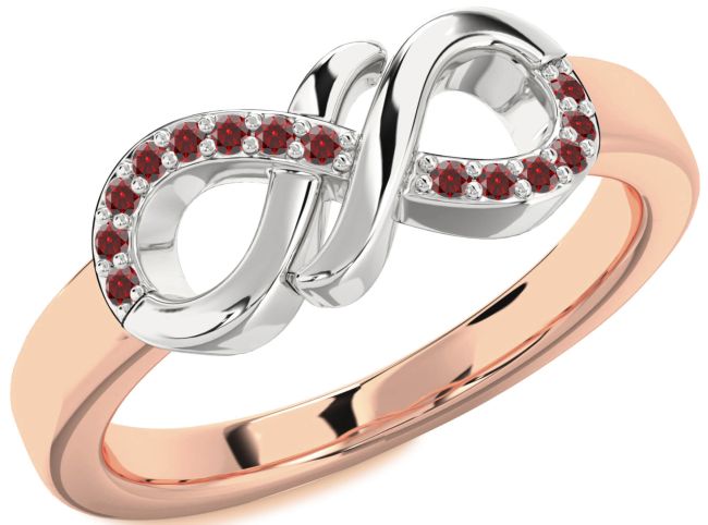 Garnet Rose Gold Silver Infinity Round Ring