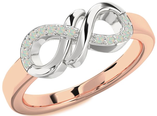 Opal White Rose Gold Infinity Round Ring